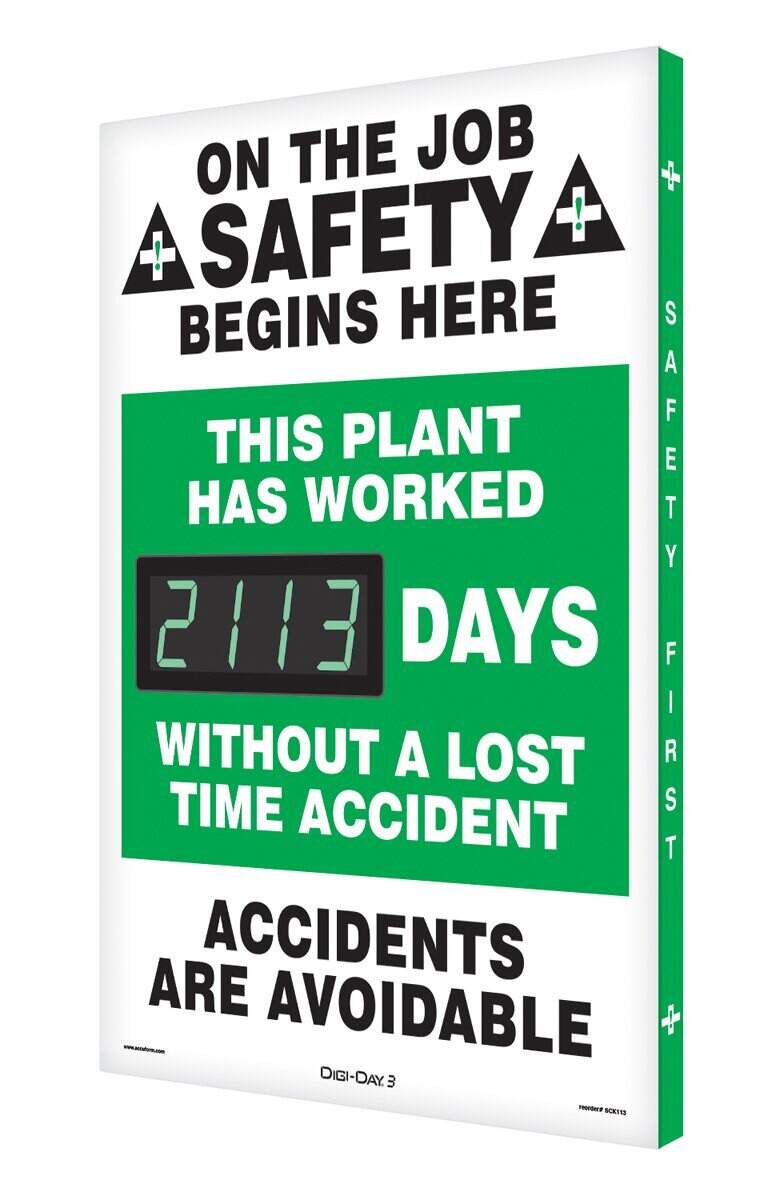 Accuform Digi-Day® 3 Electronic Safety Scoreboards: This Plant Has Worked _Days Without A Lost Time Accident