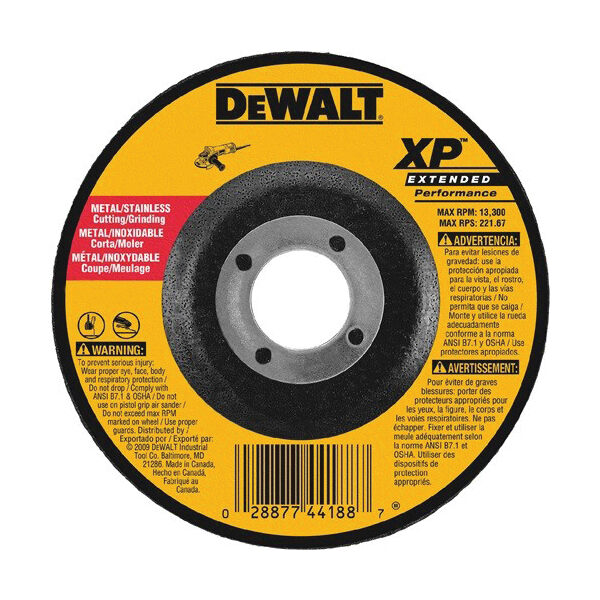 DeWALT® DW8807 Type 27 Depressed Center Wheel -  4-1/2 in Dia x 1/8 in THK -  5/8-11 -  Z24R Grit -  Zirconia Alumina Abrasive