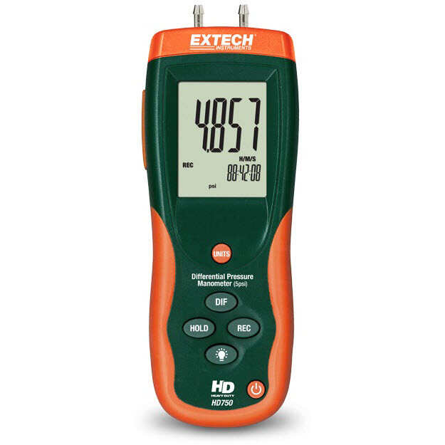 EXTECH® (HD750) Handheld Differential Pressure Manometer, Software w/USB Cable, 5 psi