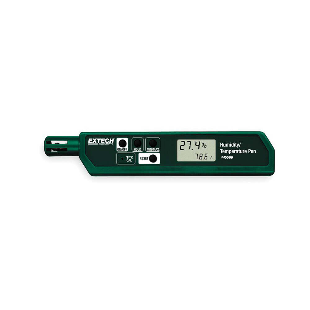 EXTECH® 445580 Compact Humidity/Temperature Pen -  +/-5% -  14 - 122 deg F -  3 V Li-Ion Power Source -  Dual LCD Display
