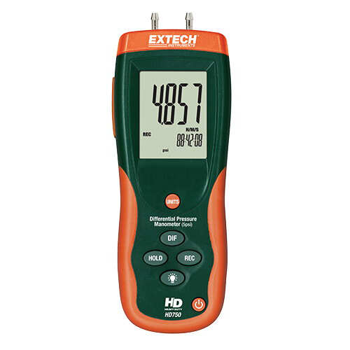 EXTECH® HD750 Handheld Differential Pressure Manometer -  5 psi -  0 - 34.47 kPa -  32 - 122 deg F Working -  +/-0.3% FS
