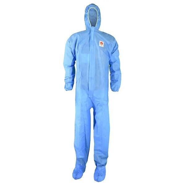 SMS Flame Retardant Disposable Coverall, Hood & Boot, Blue