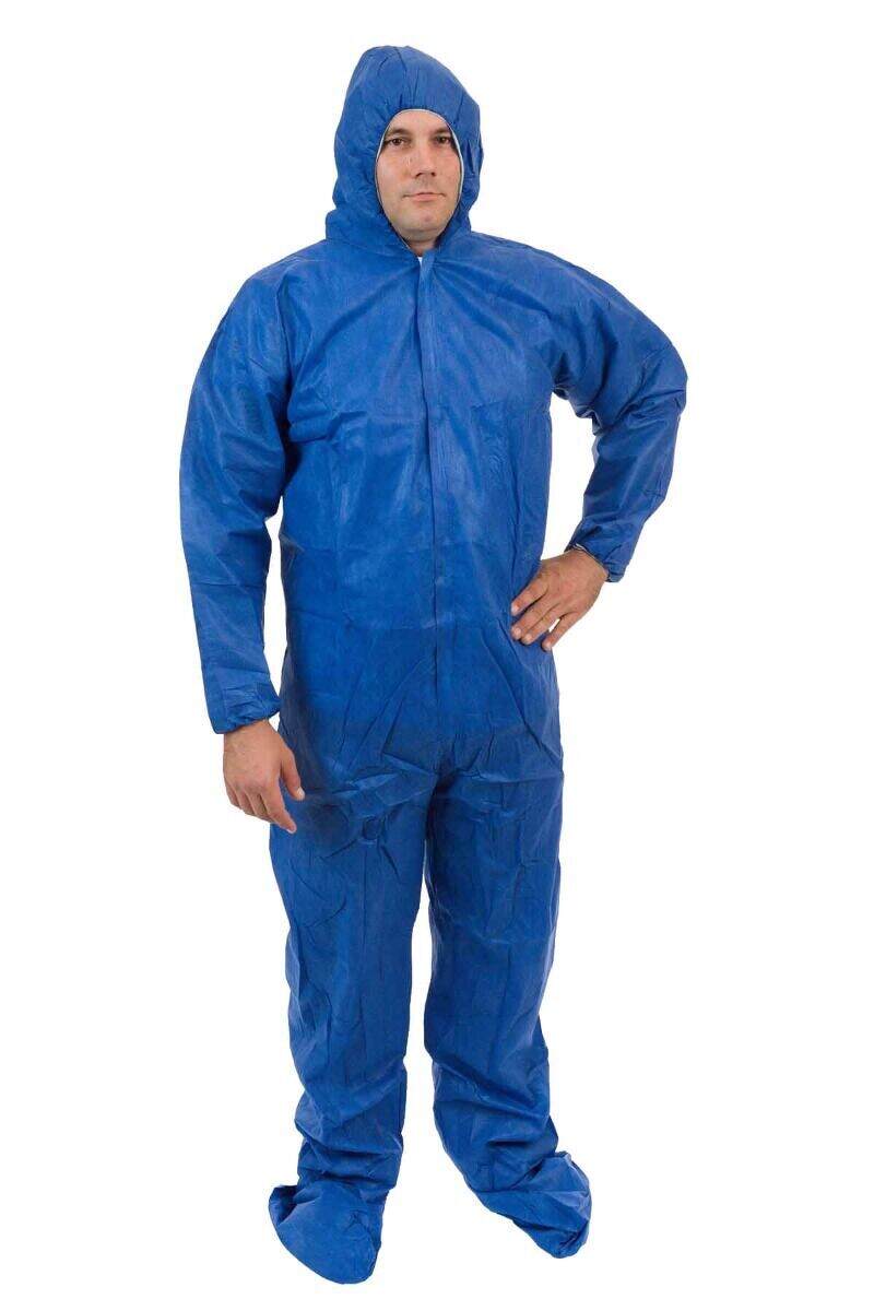 SMS (2229B) Disposable Coverall with Attached Hood & Boot, Blue