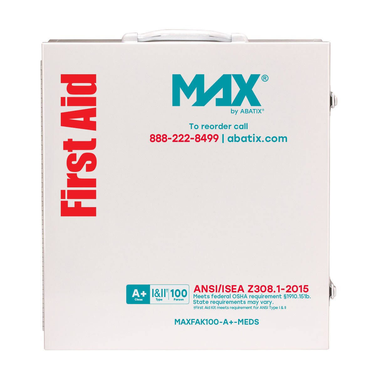 MAX® by ABATIX® First Aid Cabinet w/Medications, Solid Steel, Class A+