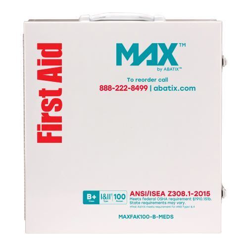 MAX® by ABATIX® First Aid Cabinet w/Medications, Solid Steel, Class B