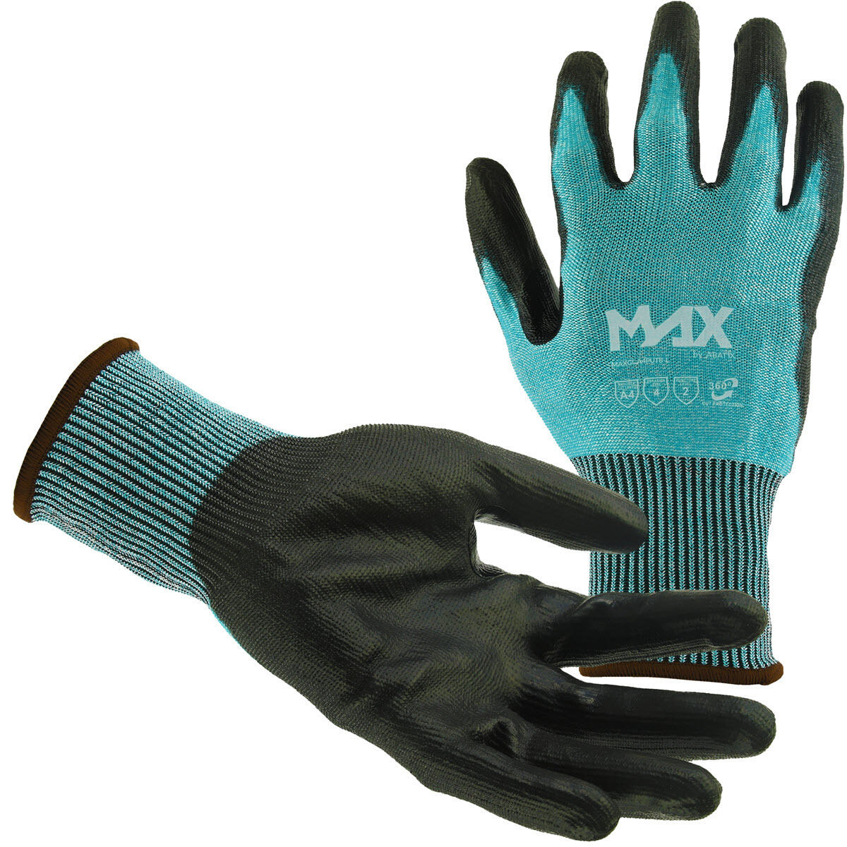 MAX™ by ABATIX™ Cut-Resistant Gloves (A4), Teal HPPE Shell, Black Polyurethane Coat