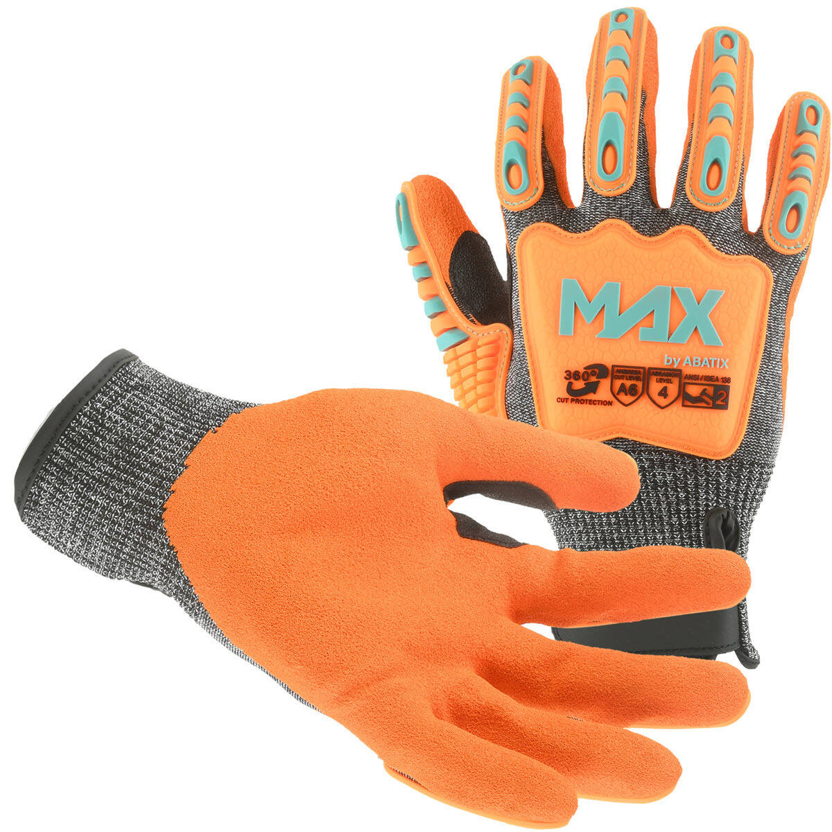 MAX™ by ABATIX™ Cut-Resistant Gloves (A6), HV Orange TPR, Sandy Nitrile Coat
