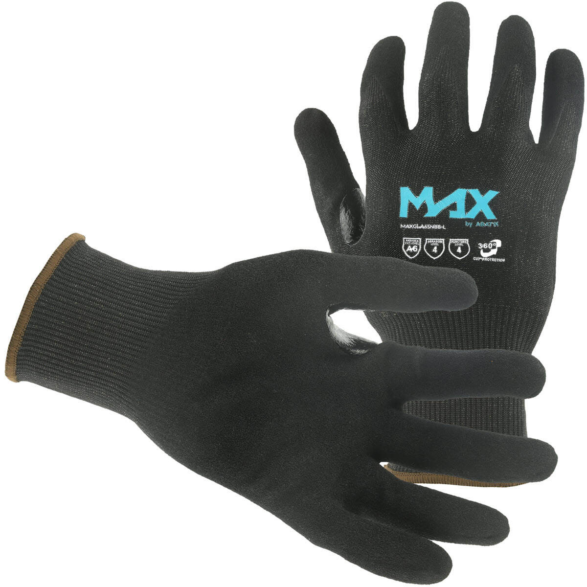 MAX™ by ABATIX™ Cut-Resistant Gloves (A6), Basalt Fiber Knitting, Black Sandy Nitrile Coat