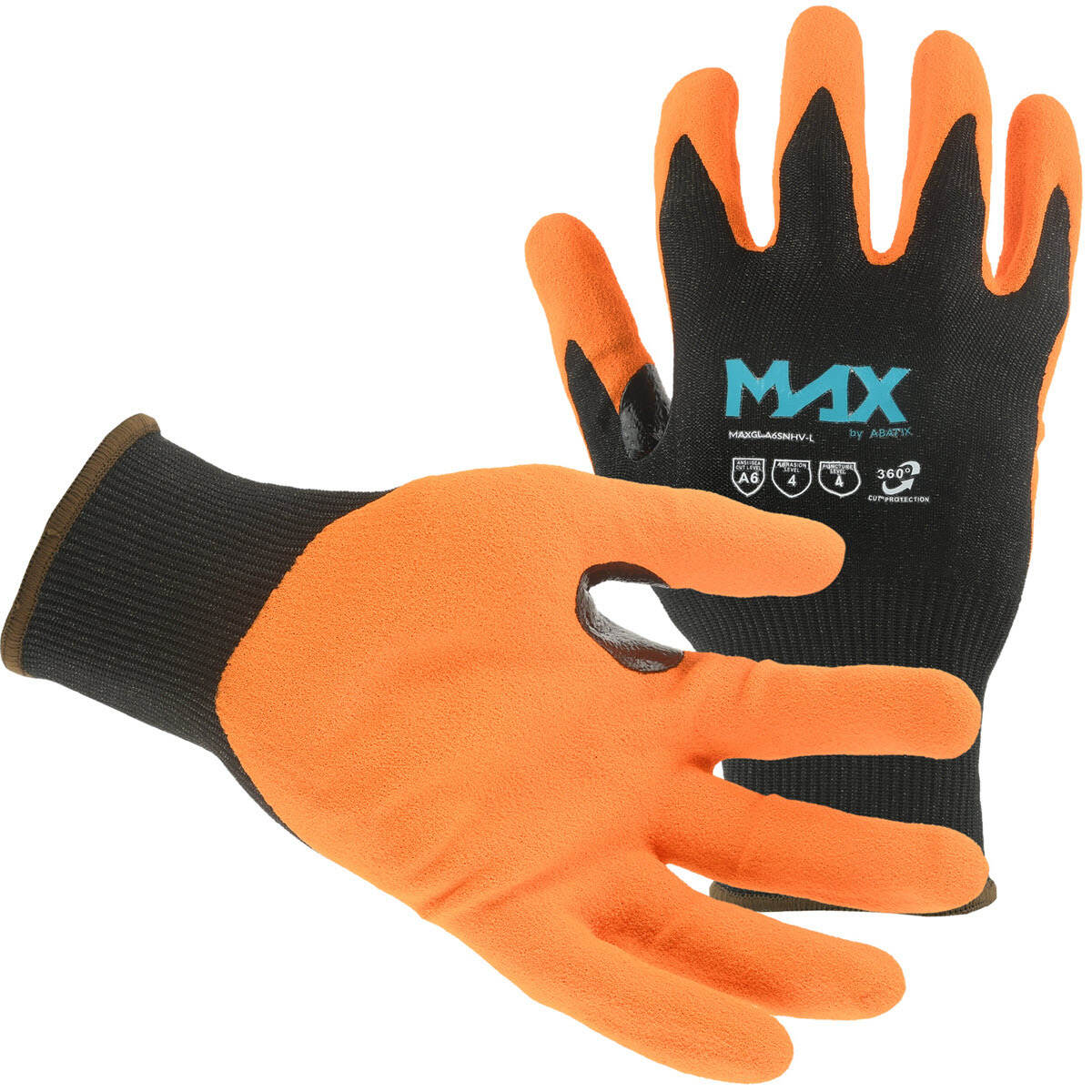 MAX™ by ABATIX™ Cut-Resistant Gloves (A6), Basalt Fiber Knitting, HV Orange Sandy Nitrile Coat