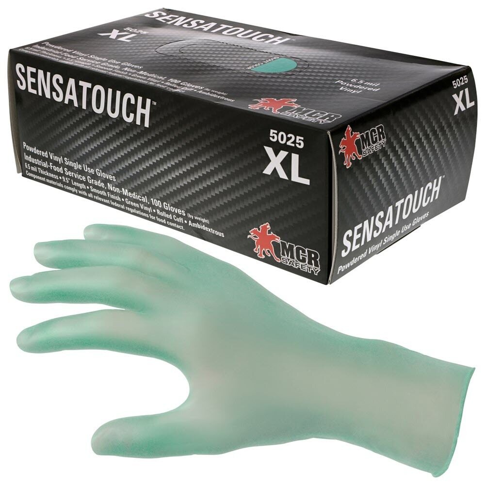 SensaTouch™ (5025) Industrial Food Service Grade Disposable Gloves, Powdered Vinyl, 100/bx