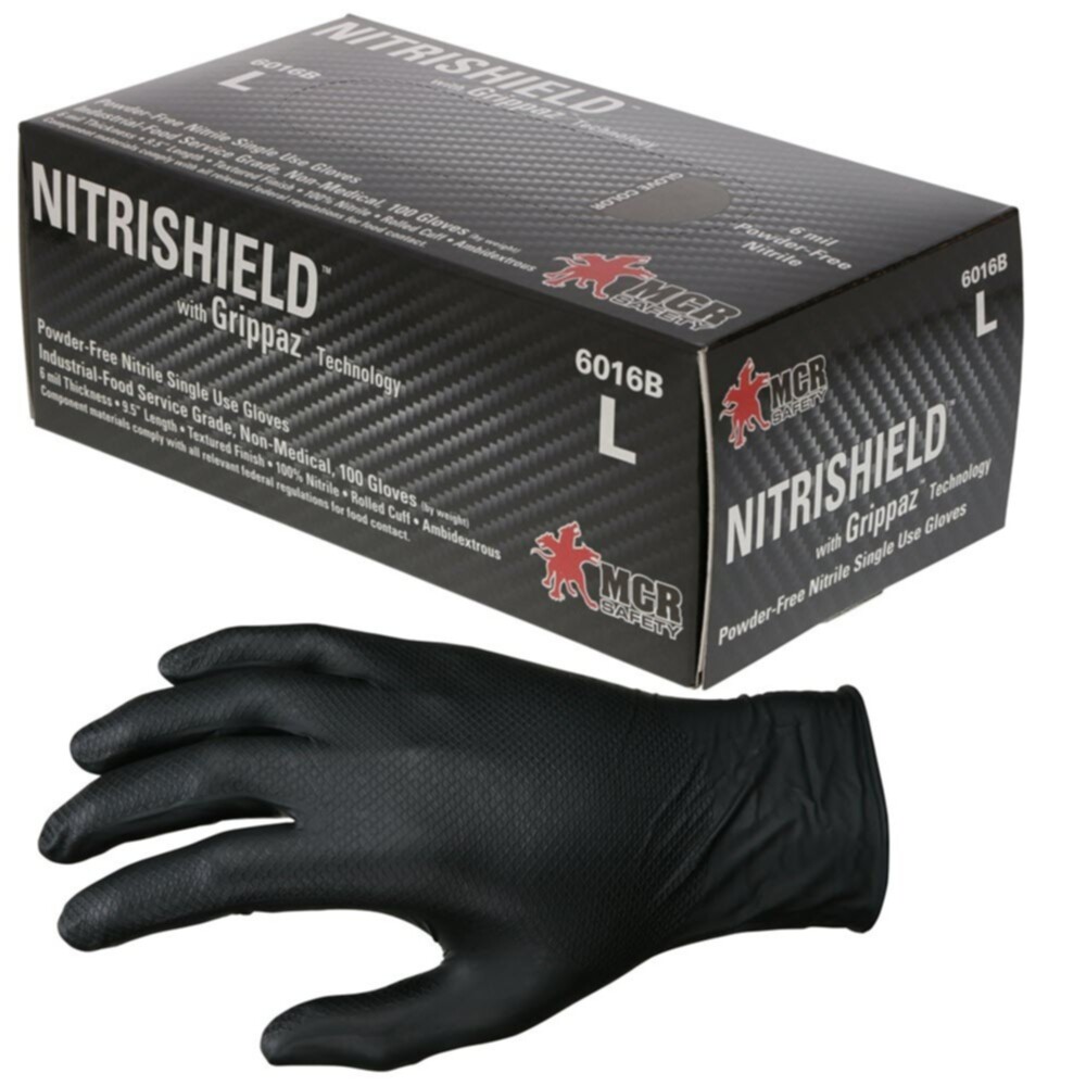 MCR Safety (6016B) Industrial Food Service Grade Gloves, Powder Free Nitrile, Textured Grip, 100/bx