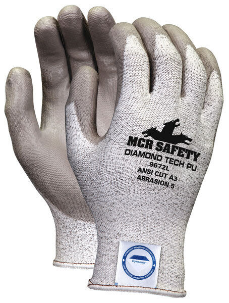 MCR Safety Cut Pro™ (9672) Cut Resistant Work Gloves, Polyurethane Coat Palm/Fingertips, Cut A3