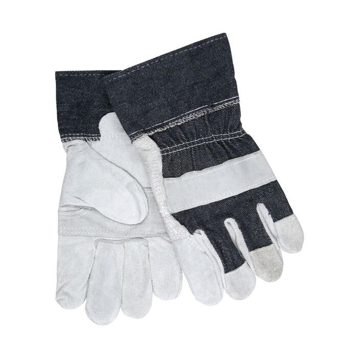 MCR Safety (1220DX) Split Leather Palm Work Gloves, Denim Cuff