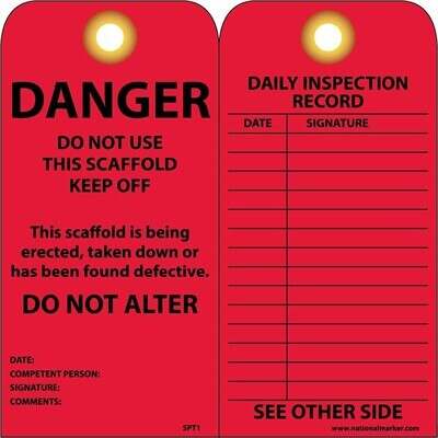 NMC (SPT1) Scaffold Tag: DANGER Do Not Use this Scaffold, Card Stock, 6