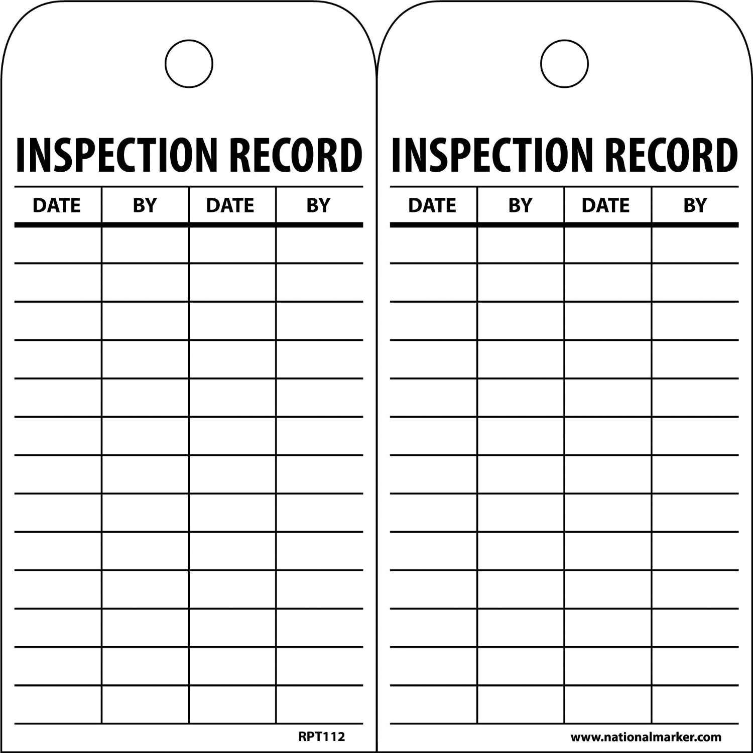 NMC™ RPT112 Inspection Tag 25 per PK -  6 in H x 3 in W -  Black/White -  3/8 in Hole -  Unrippable Vinyl