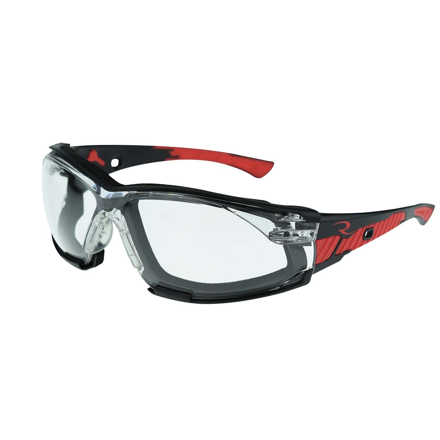 Radians® Obliterator™ IQ - IQUITY™ AF Foam Lined Safety Glasses, Black/Red Frame, Clear Lens