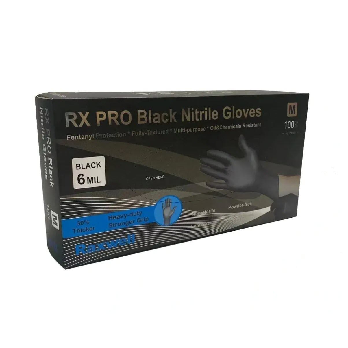 Raxwell RX PRO Black Nitrile Gloves, 6.5 mil