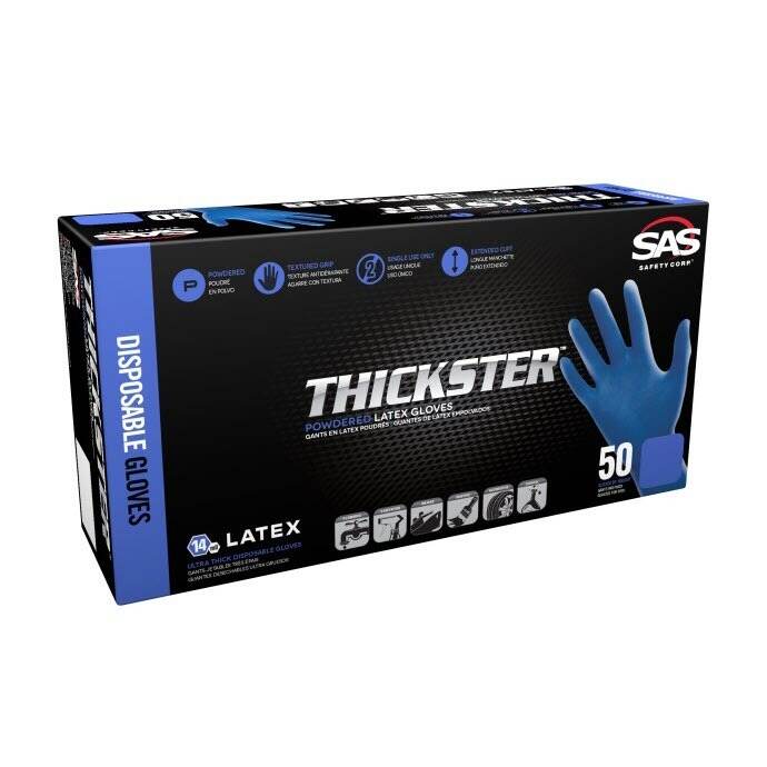 SAS® Thickster Powdered Latex Disposable Gloves, 14 mil, 50/bx