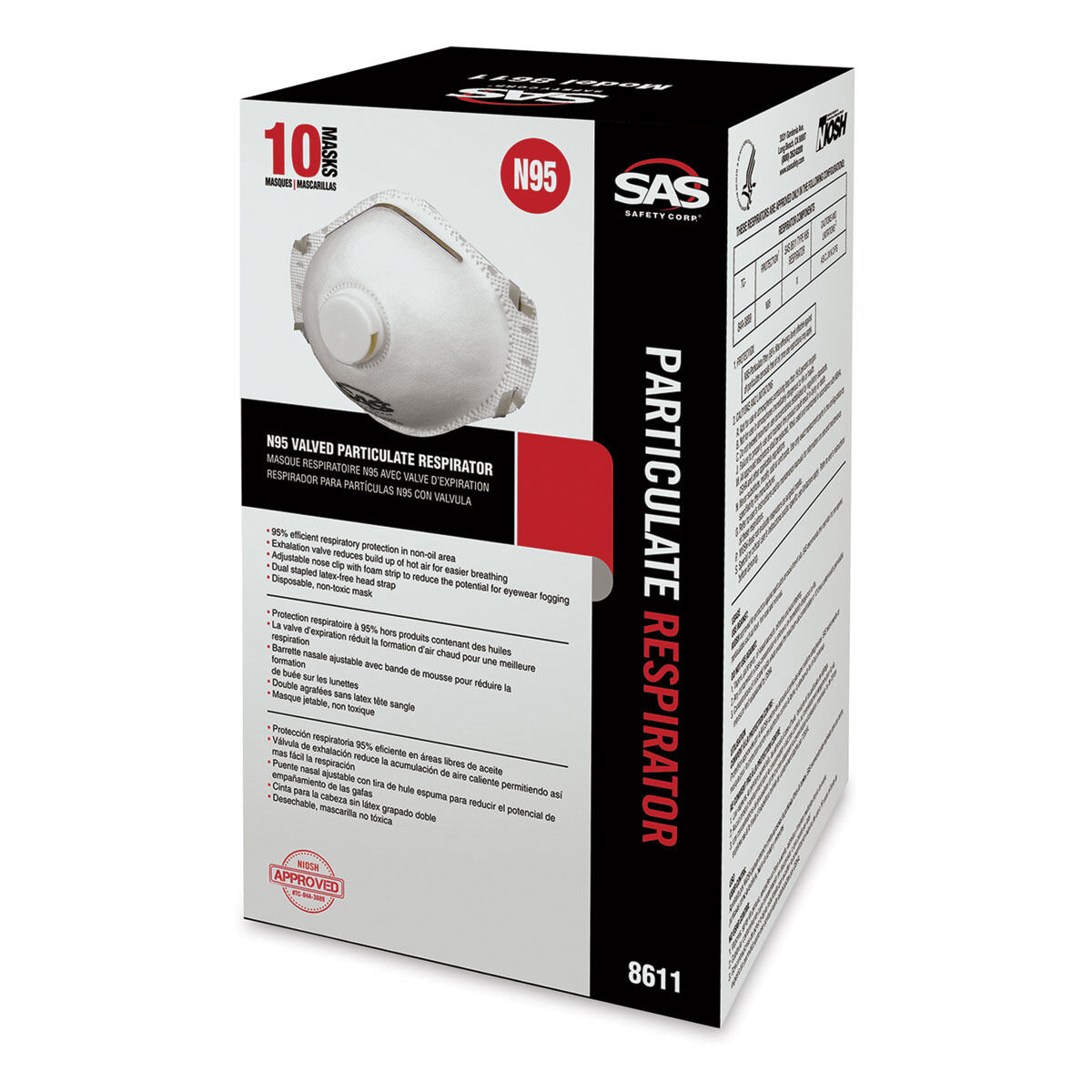 SAS® (8611) N95 Valved Particulate Respirator, 10/box