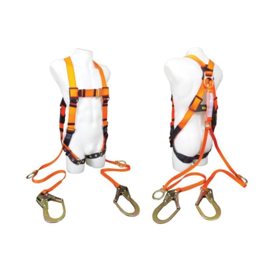 Web Devices Economy Highly Visible Harness/Lanyard Combo With Rebar Hook -  Fluorescent Orange -  Polyester Strap