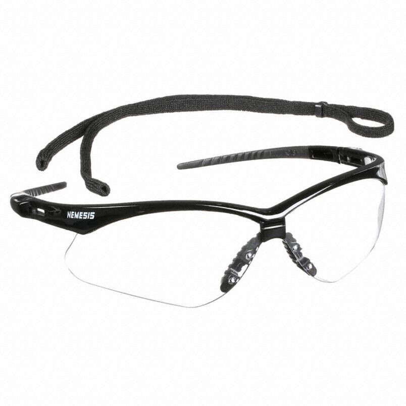 Nemesis™ Safety Glasses, Removable Neck Strap, Black Frame, Clear Lens