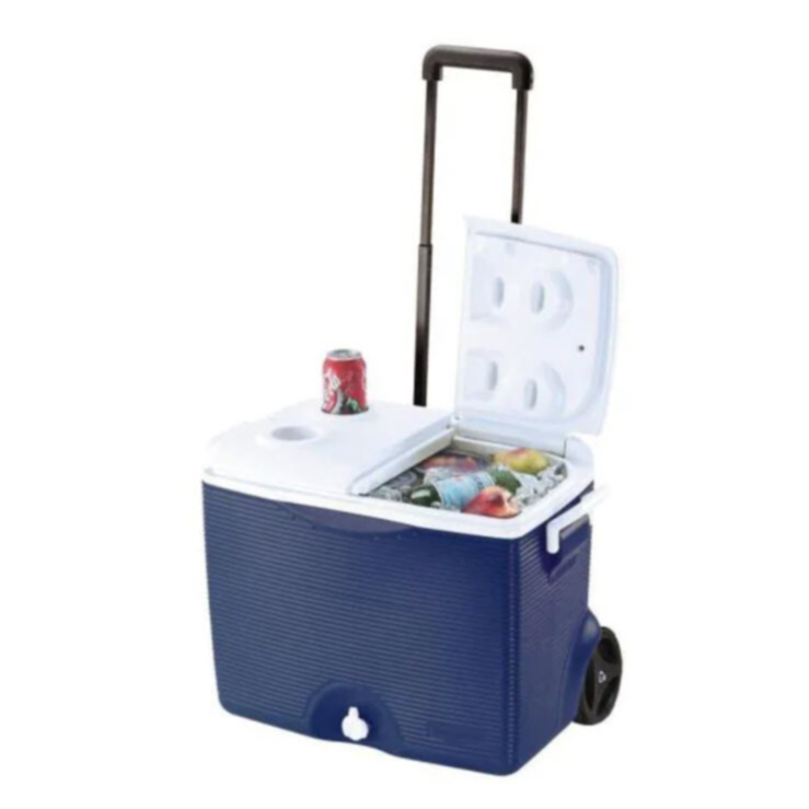 Rubbermaid® 45 Qt Blue Wheeled Cooler, Split Lid, PBA Free
