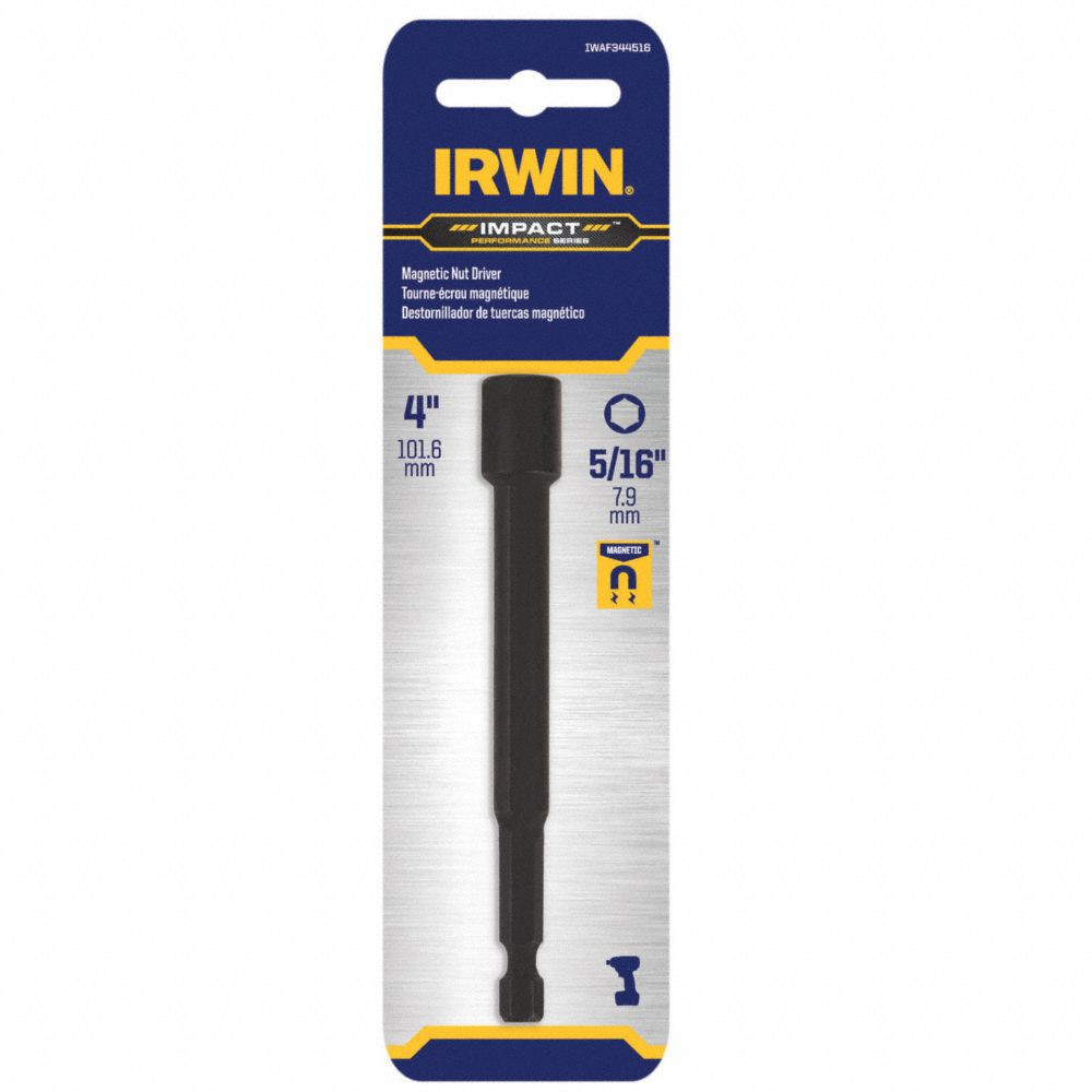 Irwin® (IWAF344516) Impact Magnetic Tip Nutsetter, Steel, 1/4" Hex