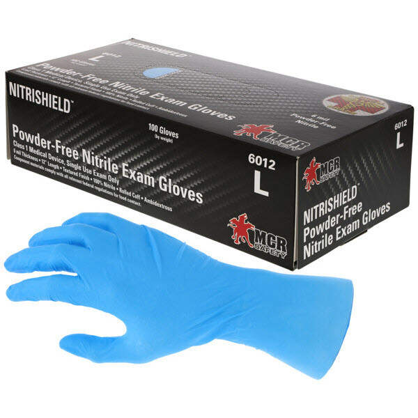 MCR Safety (6012) Premium Medical Grade Gloves, Powder Free Nitrile, Textured Grip, 100/bx