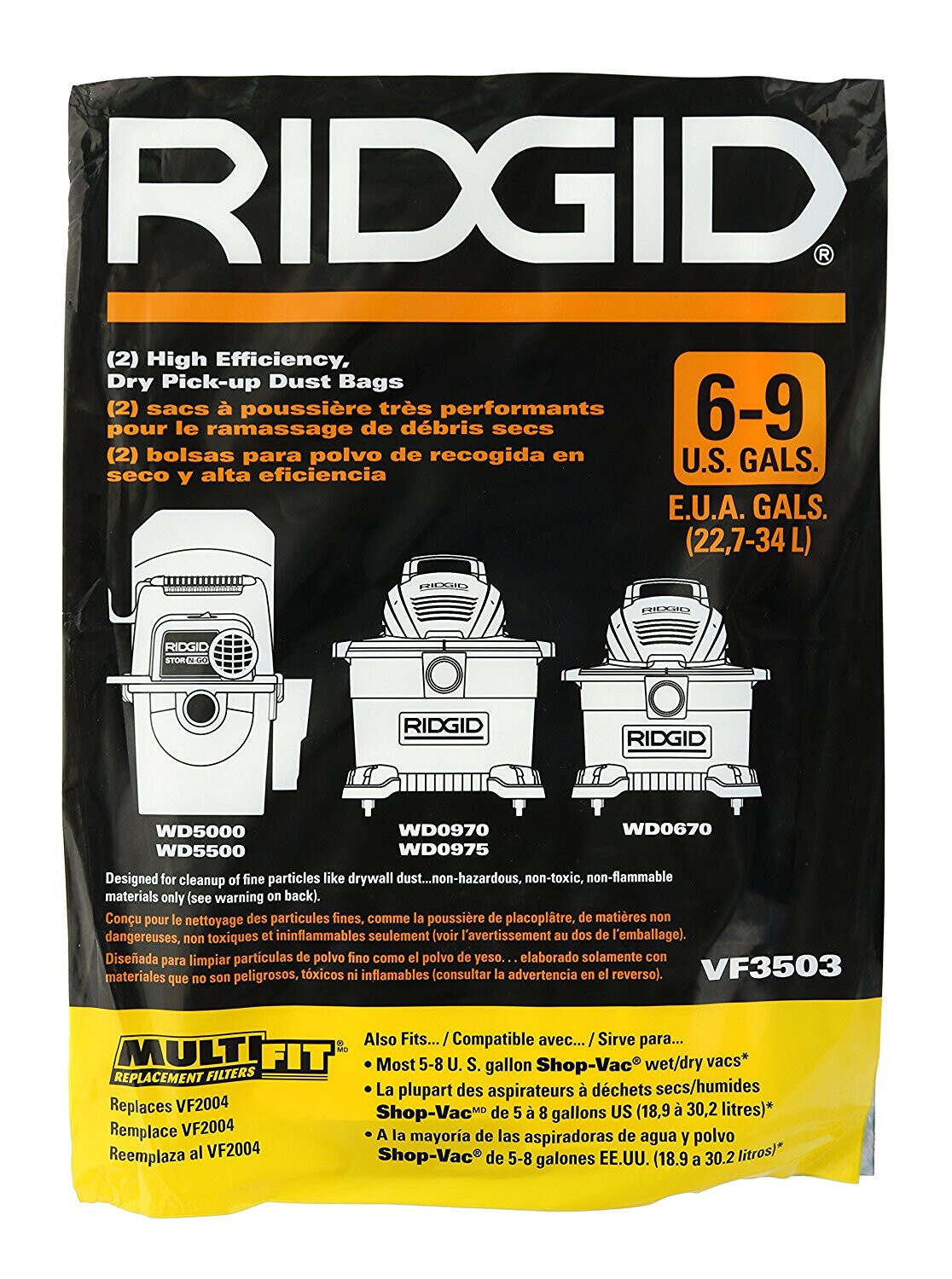 RIDGID® VF3503 High-Efficiency Dust Bags, Size B