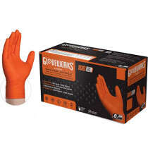 Gloveworks® HD Orange Nitrile Powder Free Industrial Gloves, Raised Diamond Texture, LG