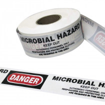 Barrier Tape, DANGER MICROBIAL HAZARD, Red/Black/White, 3"x1000'
