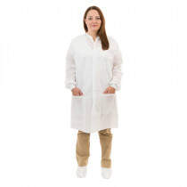 SMS (K2248) Disposable Lab Coat, 3 Pockets, Knit Wrist, White