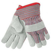 MCR Safety (1200) Split Leather Palm Work Gloves, Rubberized Safety Cuff