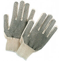 MCR Safety (9668) Cotton String Knit Work Gloves, Black PVC Dotted on Both Sides