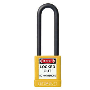 STOPOUT® Plastic Body Aluminum Padlock w/Dielectric Poly-Wrap Steel Shackle, Yellow