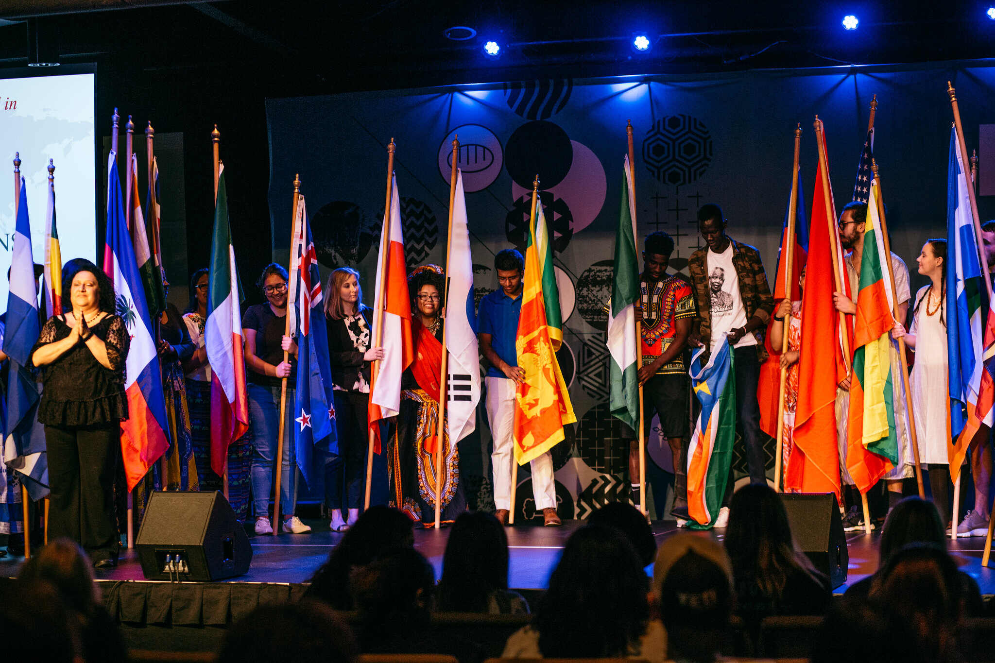 The flags of many different countries displayed at Taste the Nations.