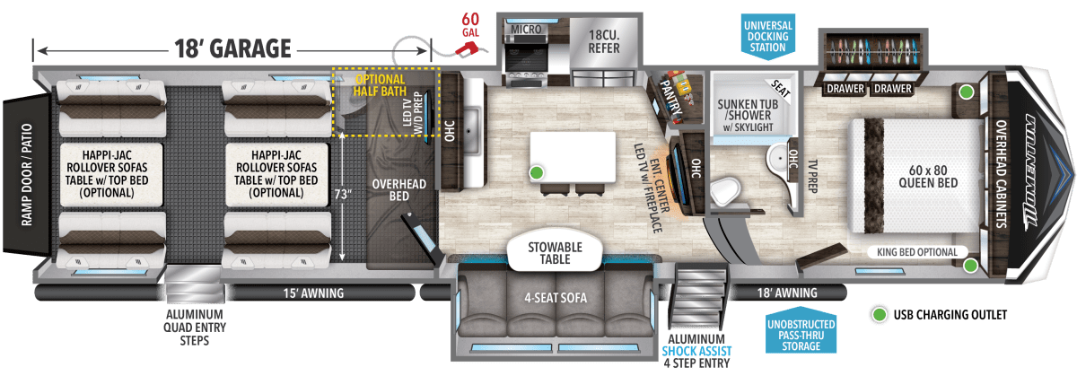 grand design momentum m class 398m fifth wheel toy hauler floor plan