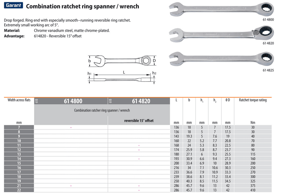 Spanner / ratchet ring spanner reversible 15° offset 9 mm