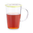 Pistachio Glass Infuser Pao Mug with tea and lid on