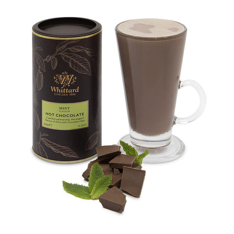 Mint Flavour Hot Chocolate with chocolate chunks and mint buds
