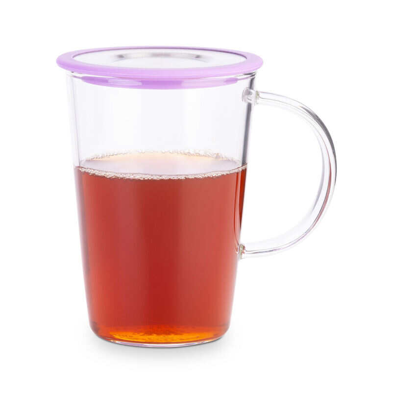 Lavender Glass Infuser Pao Mug with tea and no infuser