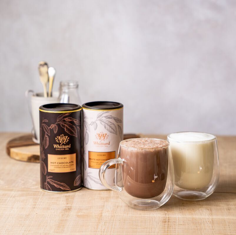 Luxury and Luxury White Hot Chocolate with hot chocolates made up in Nova mugs