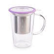 Lavender Glass Infuser Pao Mug with infuser and lid on