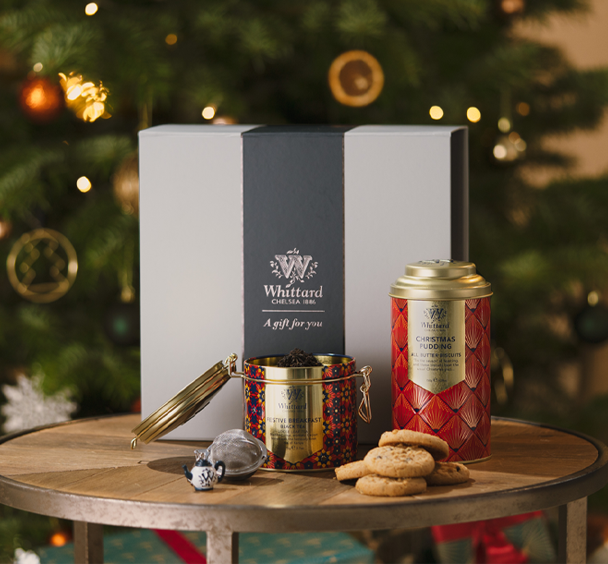 Our Luxury White Hot Chocolate ontop of a Whittard Hamper