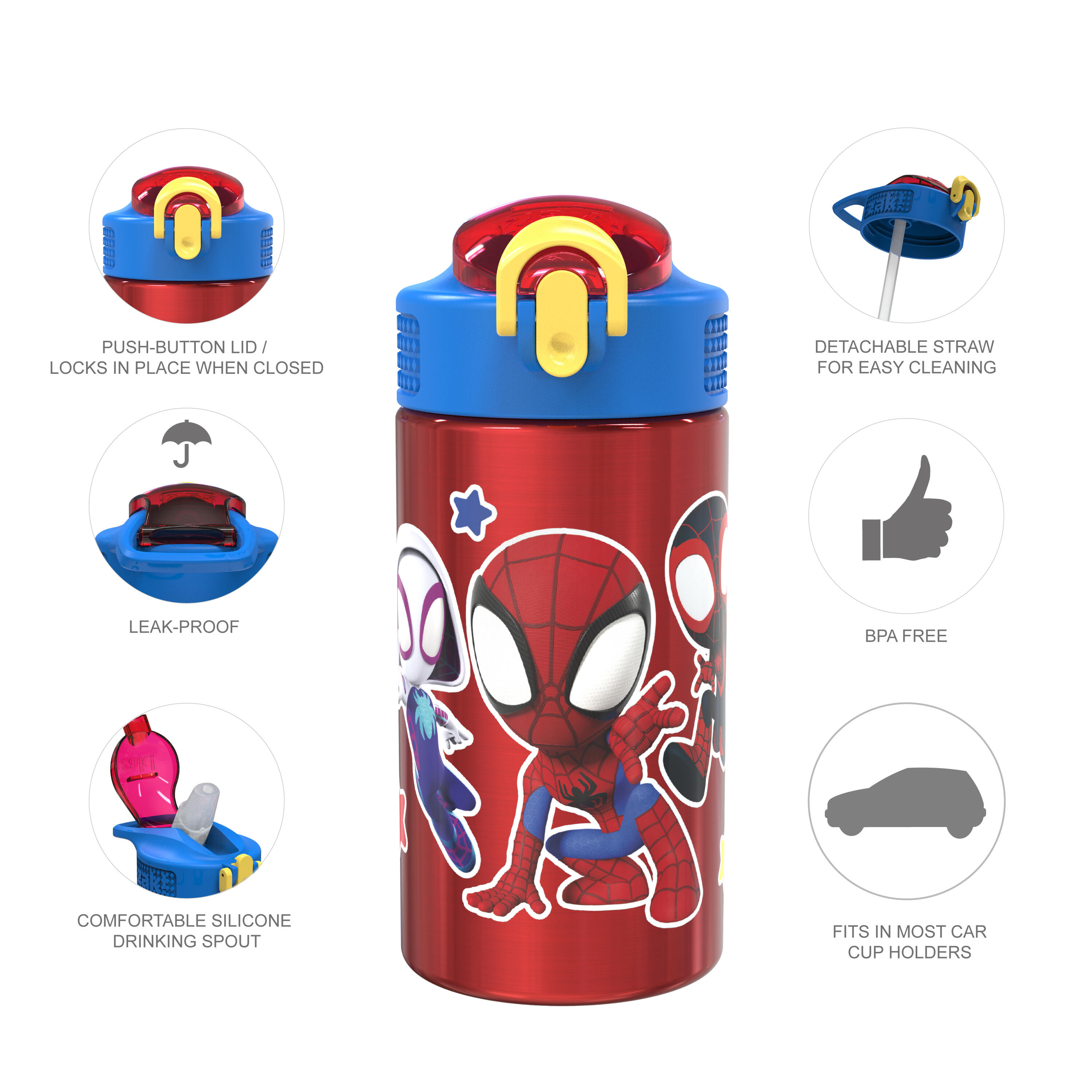 Zak Designs Marvel Comics Spider-Man Stainless Steel Water Bottle 15.5 oz 
