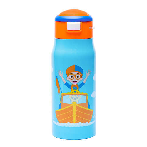 13.5 oz, 18/8 SS Zak Designs Baby Shark Double-Wall Vacuum Insulated Durable Cup for Sports or Travel Stainless Steel Kids Water Bottle with Flip-Up Straw Spout and Locking Spout Cover 