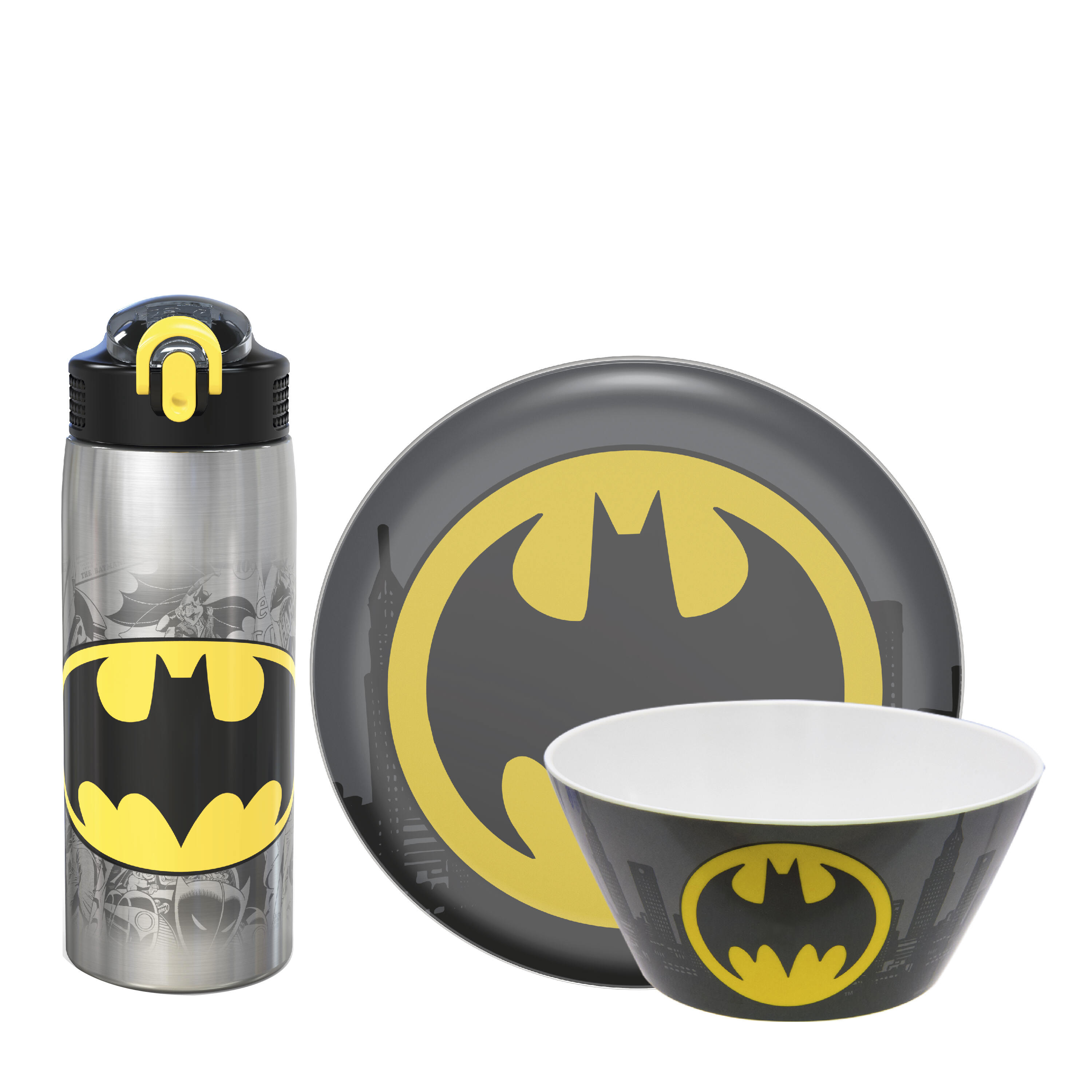 dc comics batman plate bowl and water bottle set B09BR4TF6D / zak! designs