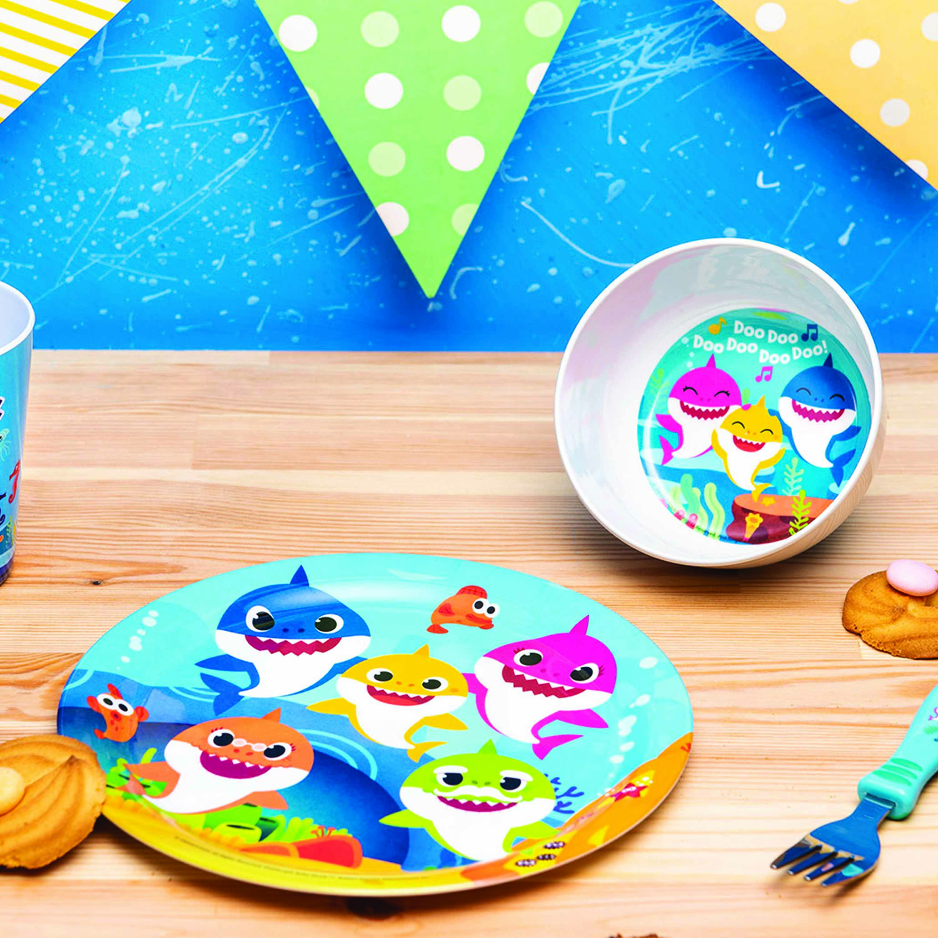 pinkfong baby shark plate bowl tumbler water bottle and flatware 
