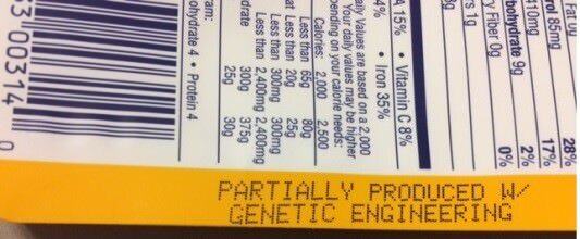 'Genetic Engineering' notation near nutrition facts