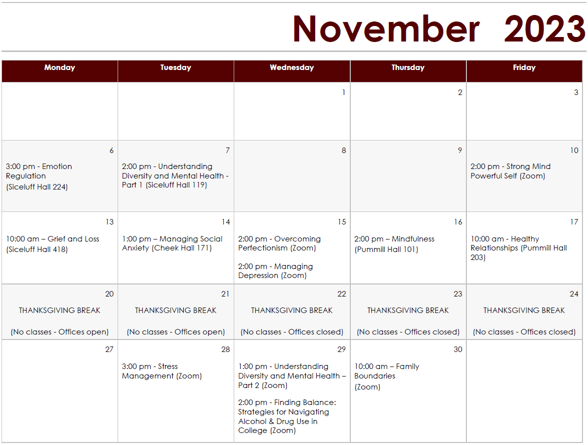 Fall 2023 November Workshops